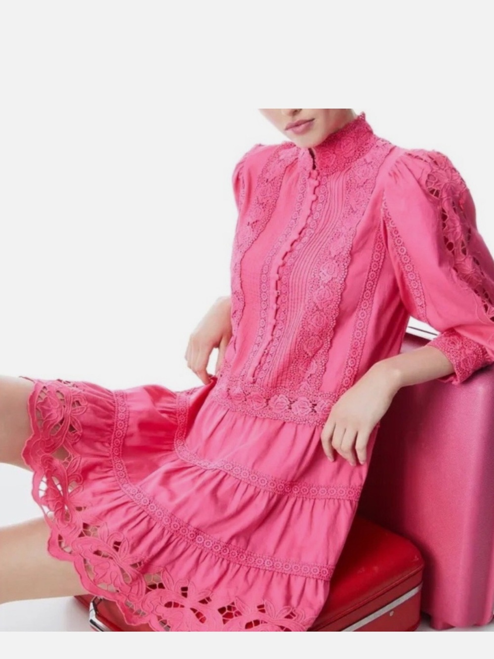 Alice + Olivia Pink Lace-Trim Dress